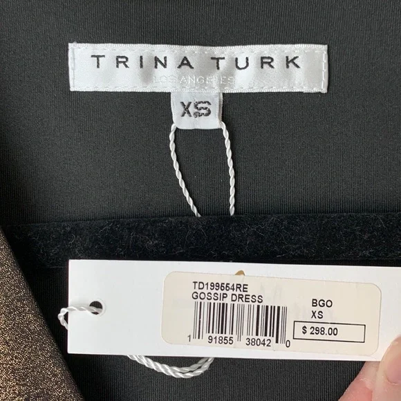 NWT Trina Turk gold metallic gossip dress sz xs - Picture 6 of 10